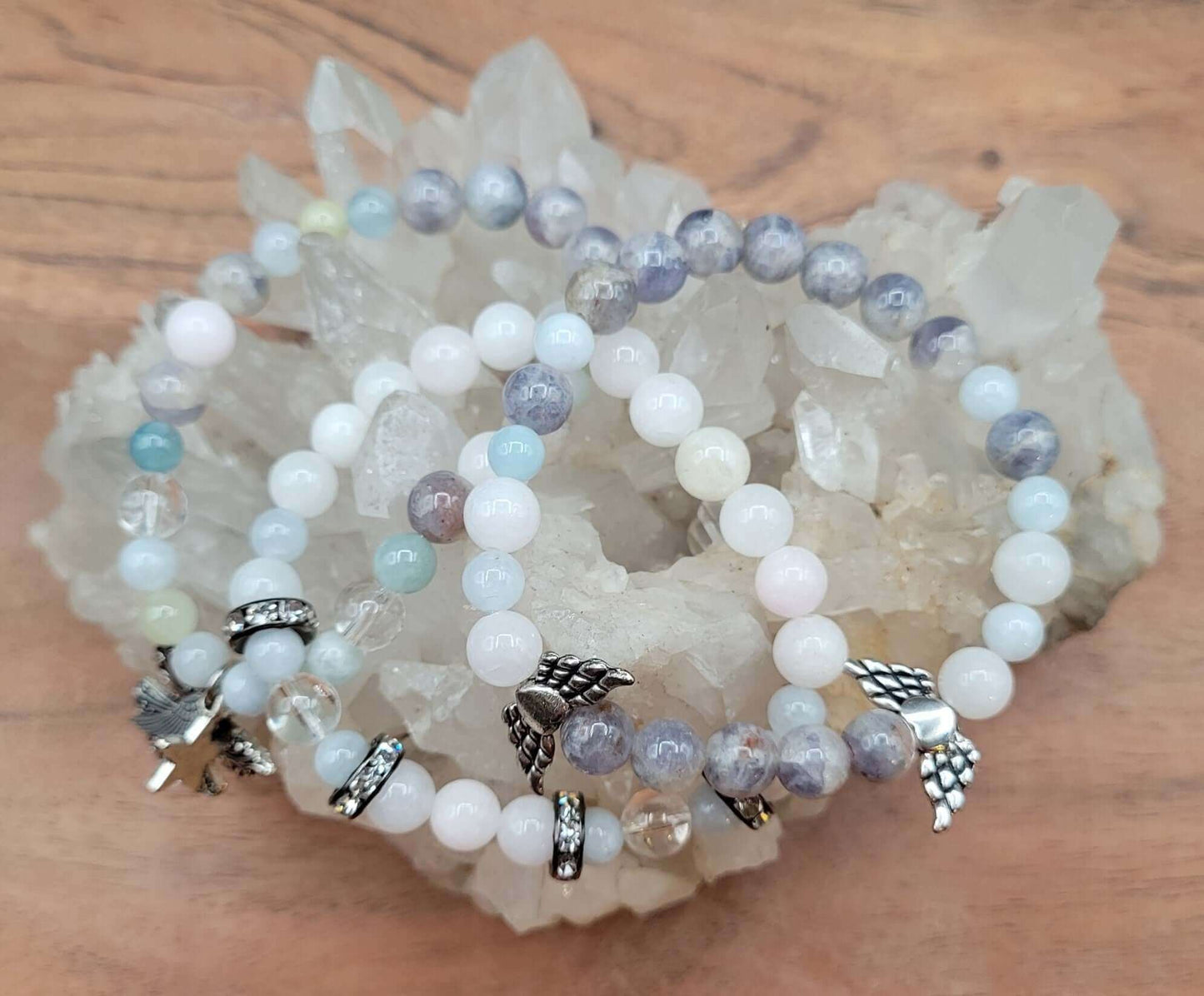 Divine Feminine 3-Piece Crystal Bracelet Set - Aquamarine & Iolite