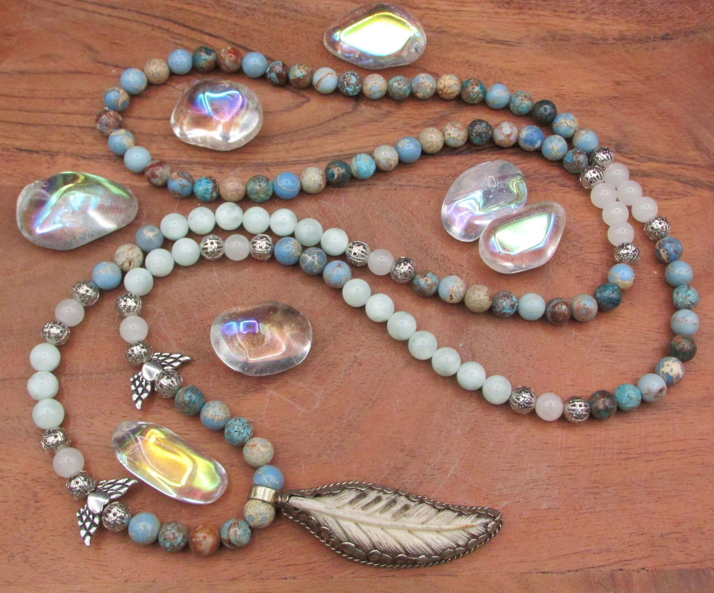Serene Confidence Mala | Green Angelite, Sea Sediment & White Jade Necklace