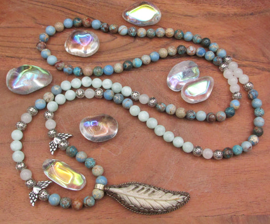 Serene Confidence Mala | Green Angelite, Sea Sediment & White Jade Necklace