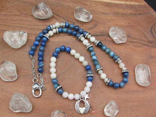Balanced Karma Protection - Moonstone & Blue Apatite Crystal Healing Necklace Set