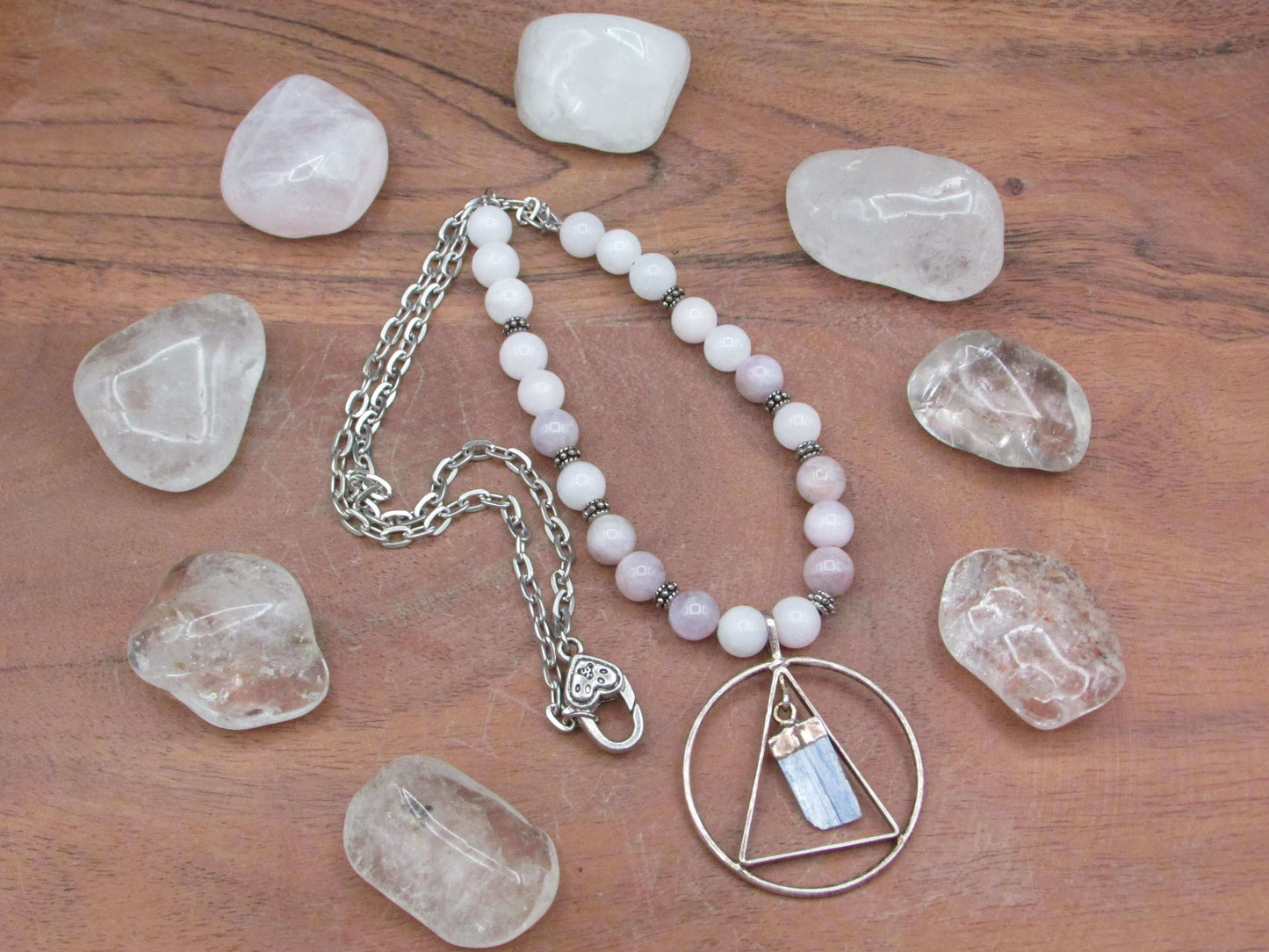 Emotional Healing Crystal Necklace - Kunzite & Blue Kyanite Protection