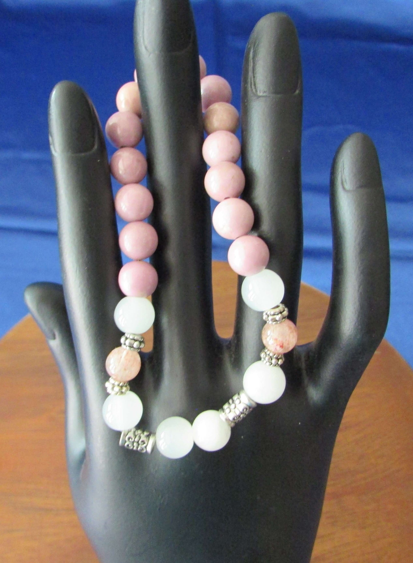 Serenity Bracelet – Phosphosiderite, Moonstone & Strawberry Quartz