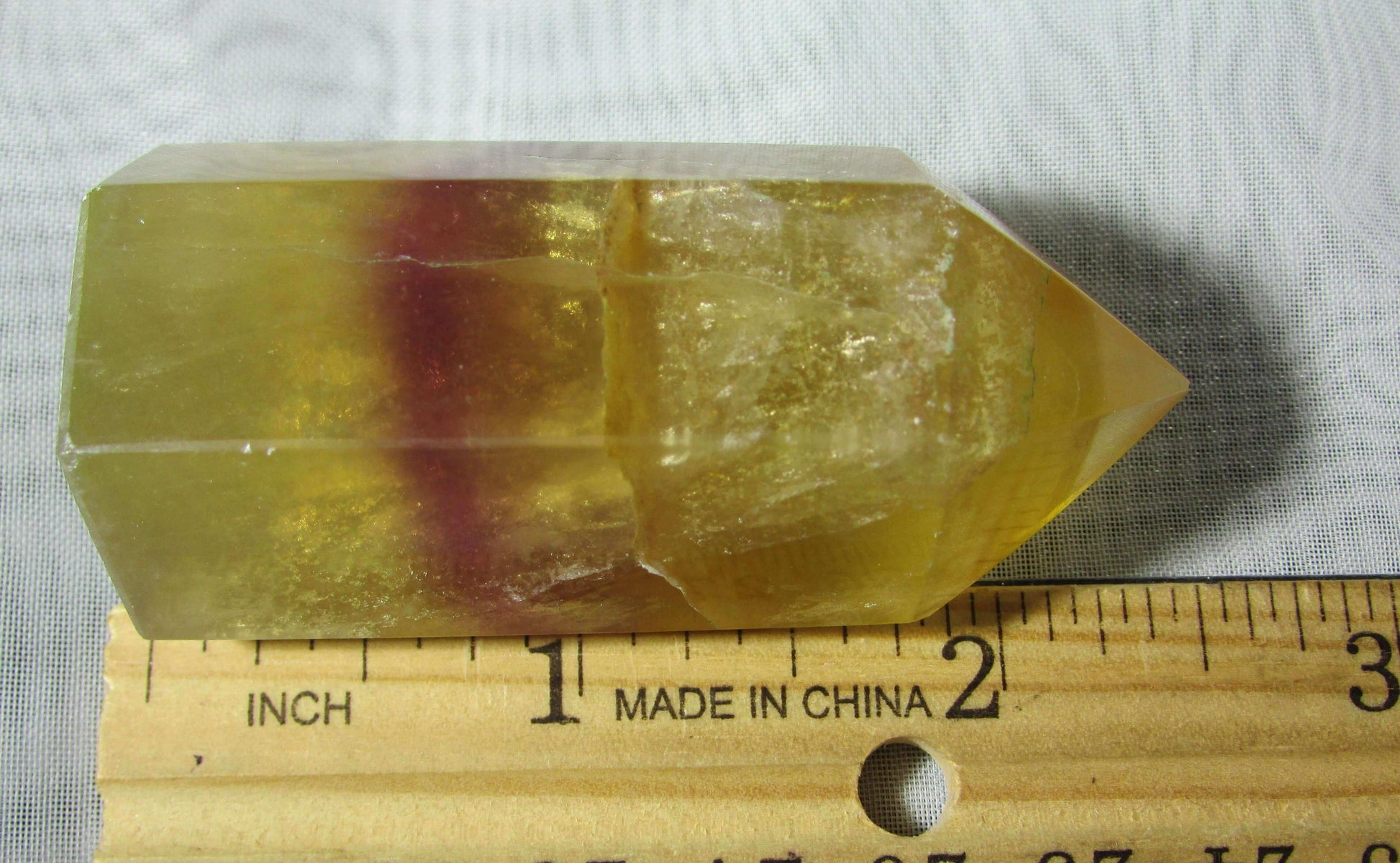 yellow fluorite crystal pillar, rare brazil crystals