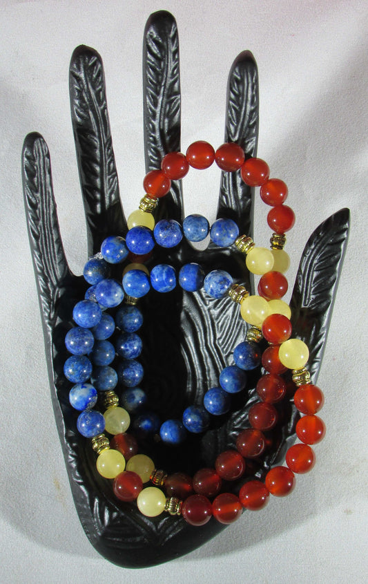 Creative Visualization Mala & Bracelet Set | Carnelian, Lapis & Yellow Calcite