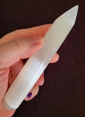 selenite crystal wand, energy tool, morocco mineral