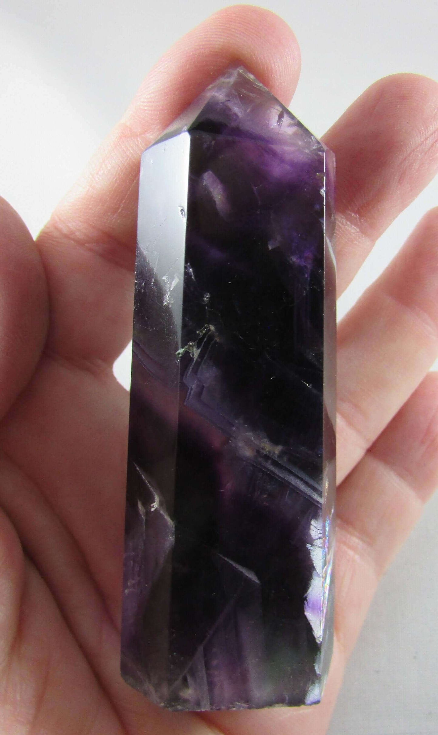 purple fluorite polished crystal obelisk, genuine fluorite