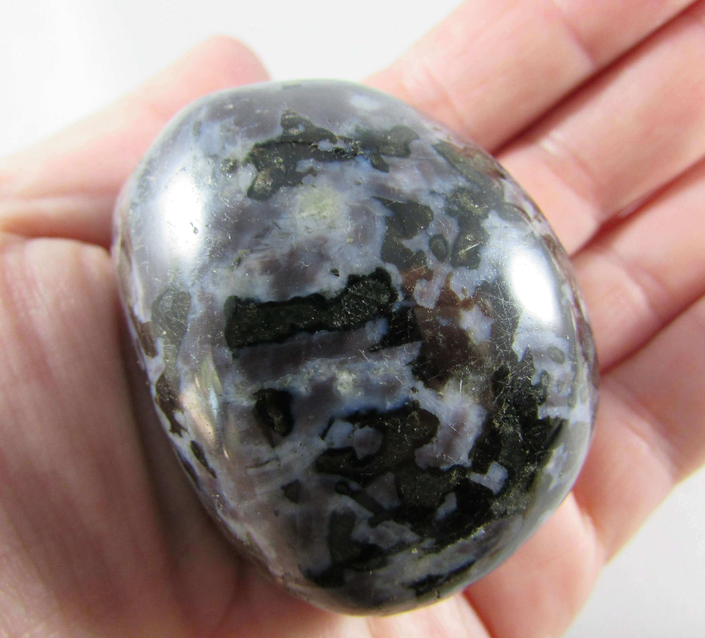 Mystic Merlinite Palmstone, Blue Black Indigo Gabbro, Ethically Sourced from Madagascar