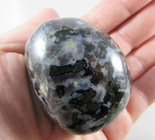 Mystic Merlinite Palmstone, Blue Black Indigo Gabbro, Ethically Sourced from Madagascar