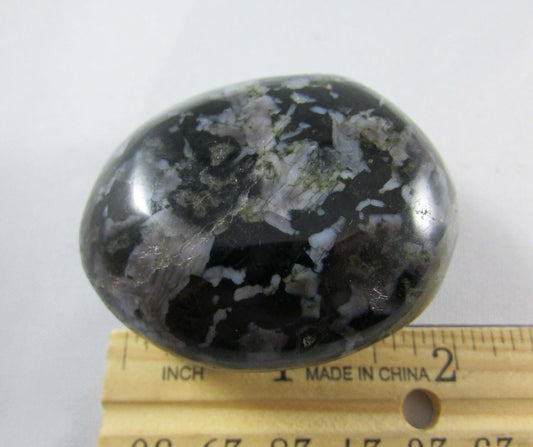 Mystic Merlinite Palmstone, Blue Black Indigo Gabbro, Ethically Sourced from Madagascar