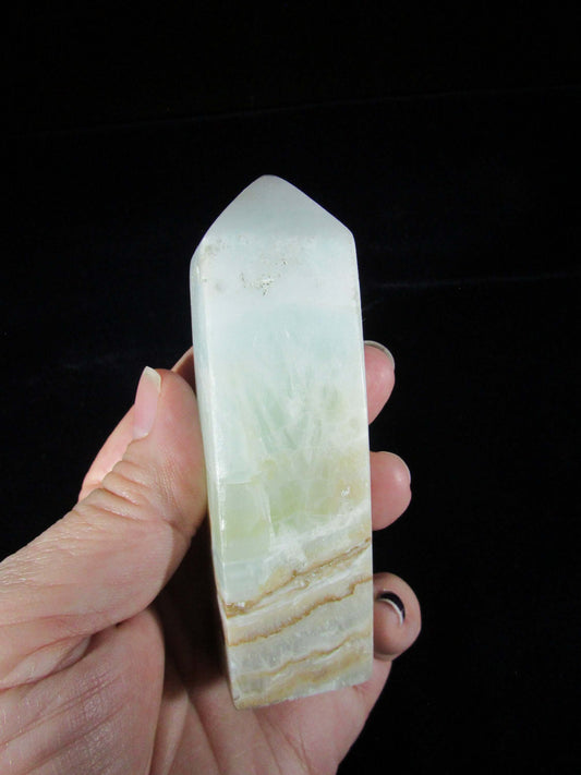 blue caribbean calcite crystal obelisk, ethically sourced