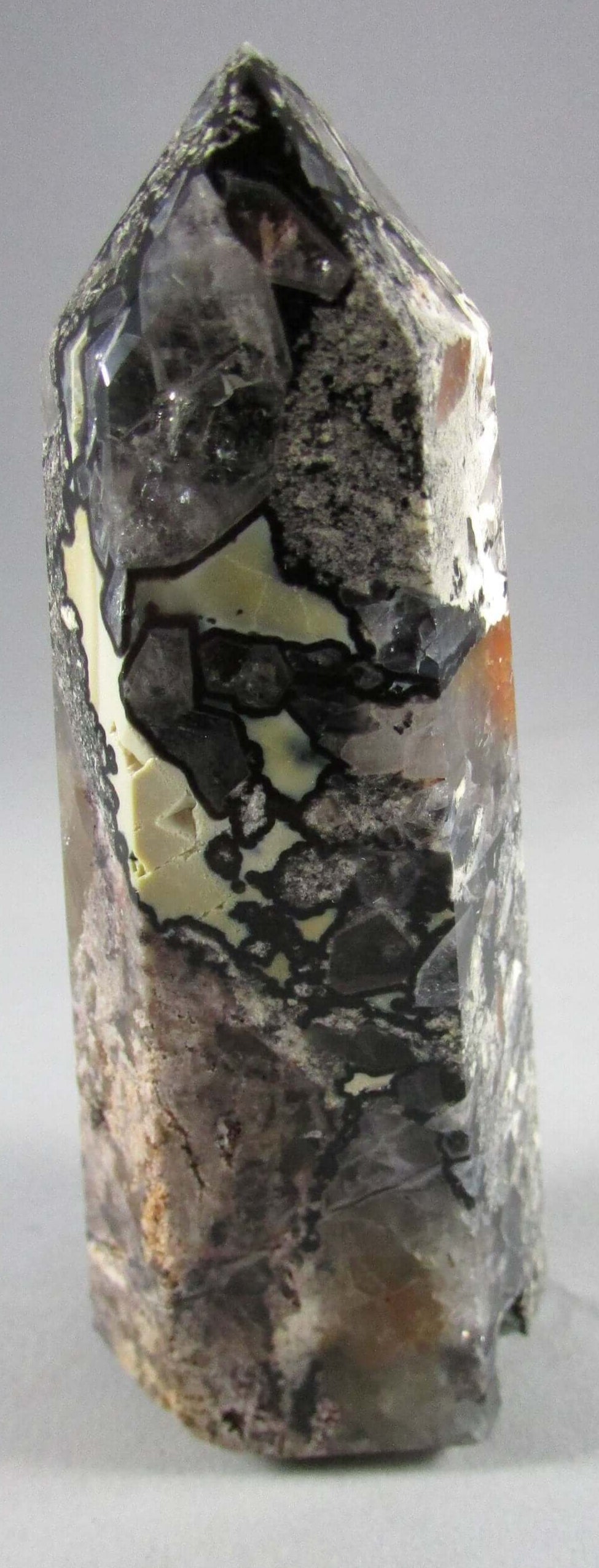 mosaic chalcedony quartz crystal obelisk, brazil crystals