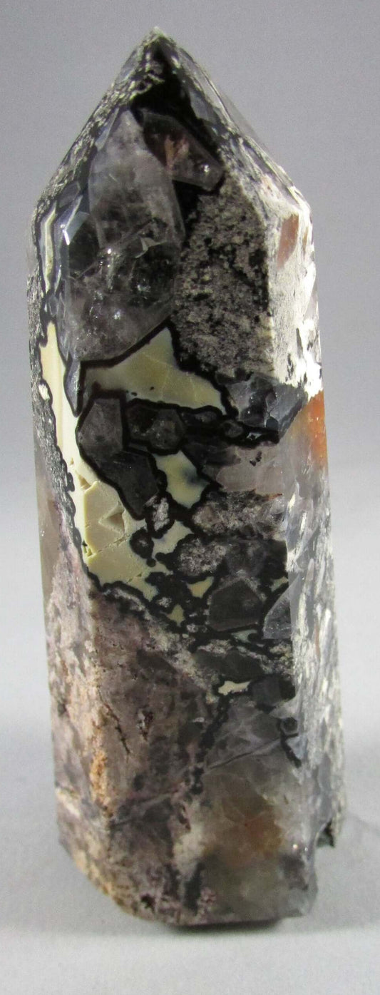 mosaic chalcedony quartz crystal obelisk, brazil crystals