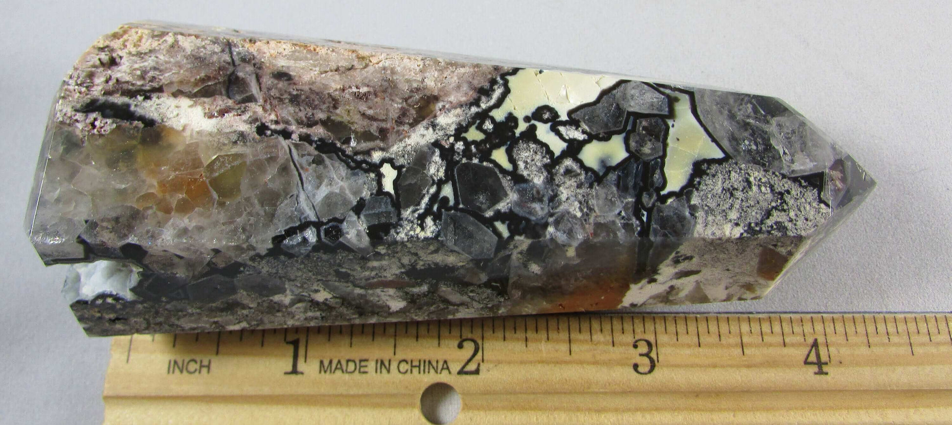 mosaic chalcedony quartz crystal obelisk, brazil crystals