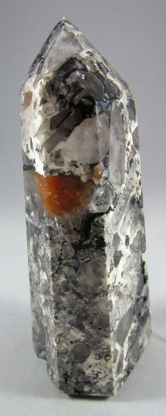 mosaic chalcedony quartz crystal obelisk, brazil crystals