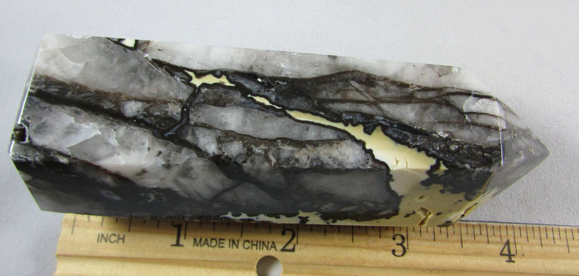mosaic chalcedony quartz crystal obelisk, brazil crystals