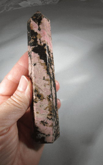 rhodonite crystal pillar, rhodonite obelisk, brazil crystals