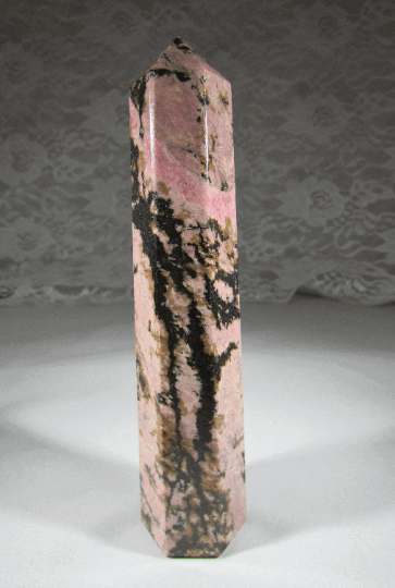 rhodonite crystal pillar, rhodonite obelisk, brazil crystals