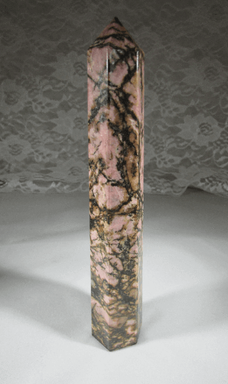 rhodonite crystal pillar, rhodonite obelisk, brazil crystals