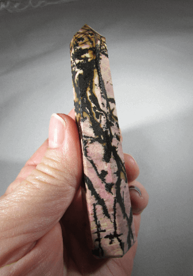 rhodonite crystal pillar, rhodonite obelisk, brazil crystals