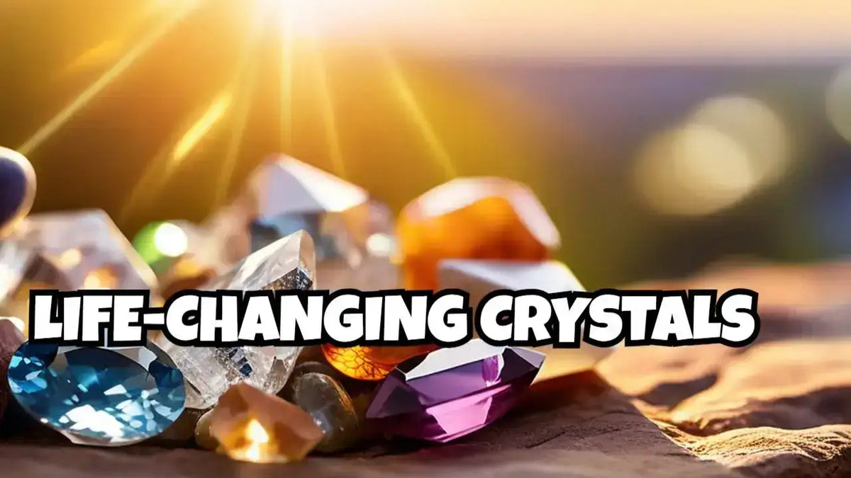 crystals, sun rays in the background