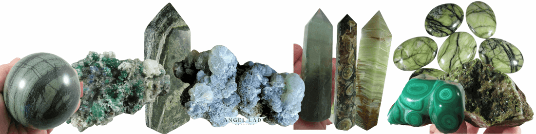 green crystals green tourmaline aventurine malahcite epidote