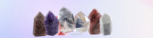 polished crystal generators amethyst, amazonite, red hematoid, angel feather quartz, pink guava, phantom quartz