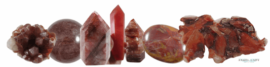 red crystals and stones, red calcite, red hematoid quartz, red quartz