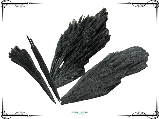 Black Kyanite Witch’s Broom crystal fan used to sweep away negative energy and psychic debris from the aura and home for protection and clarity.