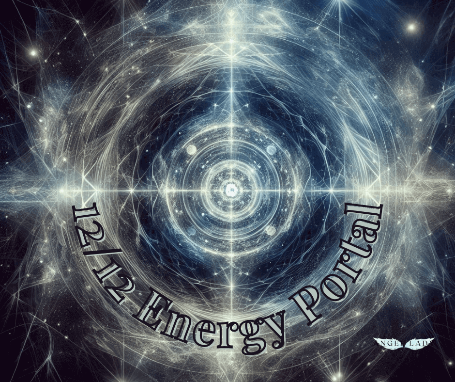1212 energy poral, white, silver and midnight blue, energy raditating outward from the center