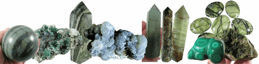 green crystals green tourmaline aventurine malahcite epidote