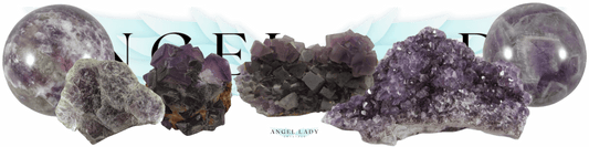 purple crystals, amethyst, fluorite, lepidolite