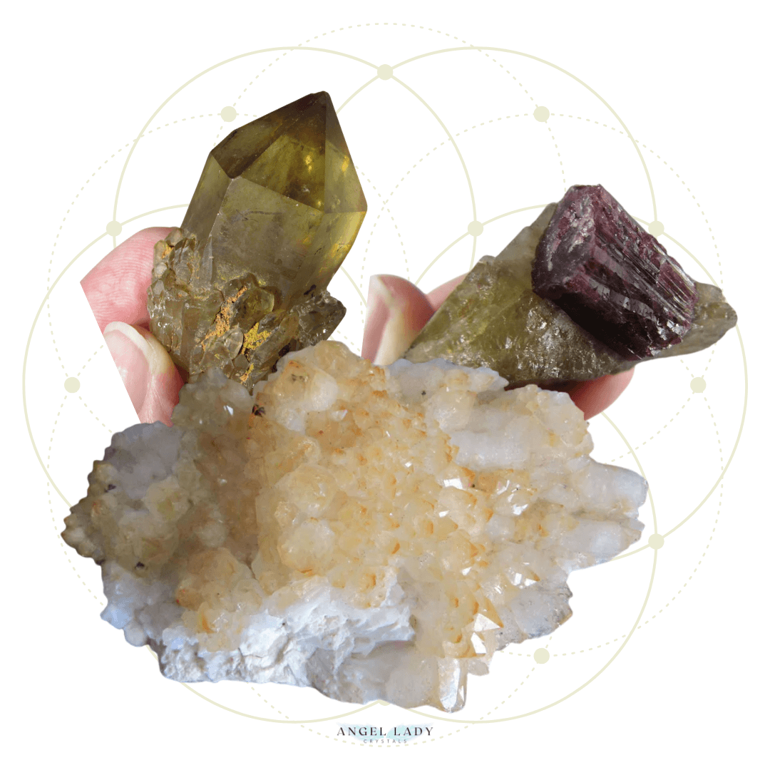 citrine crystals - cluster, kundalini, red tourmaline citrine matrix