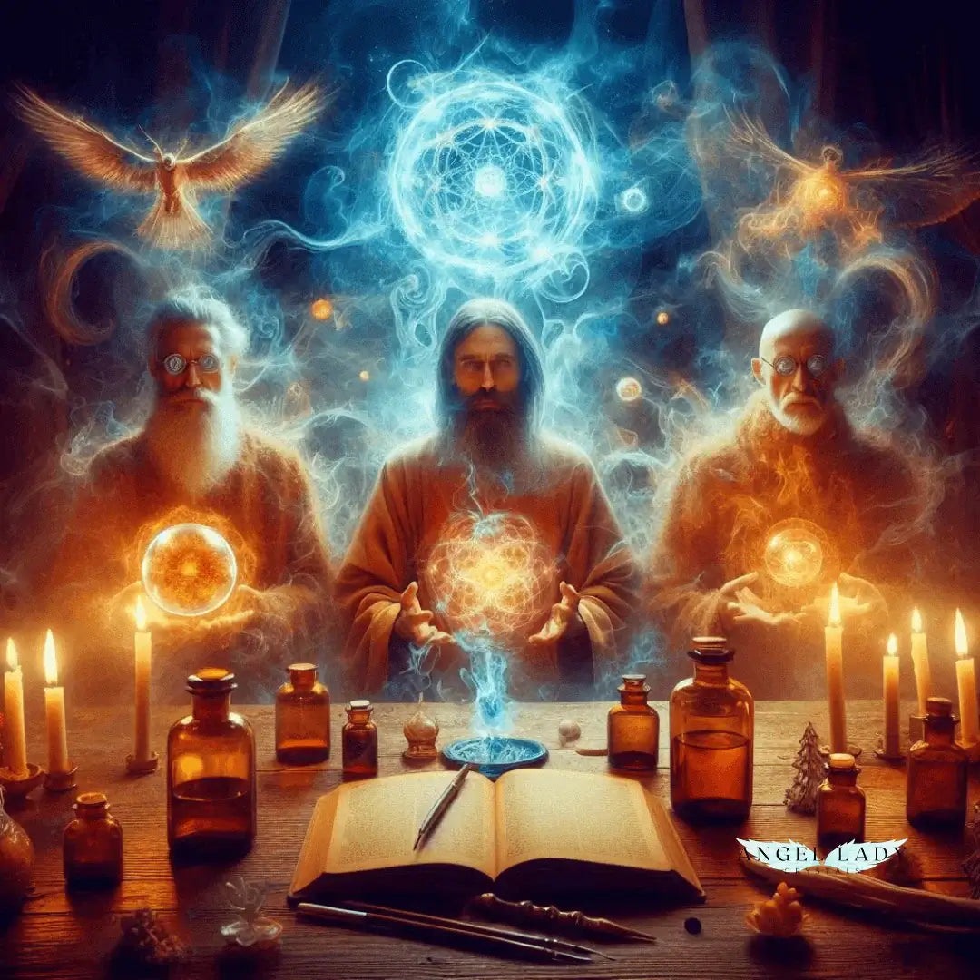 mystical image spiritual masters add essential oil vials with wisps of energy