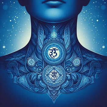 throat chakra symbols blue background