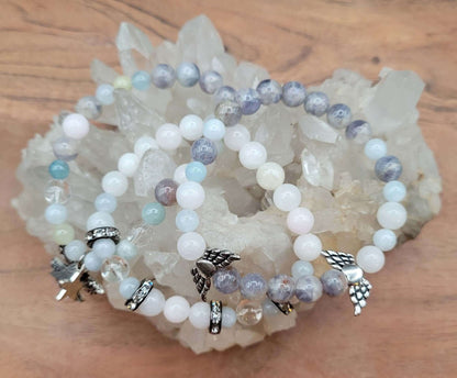 Divine Feminine 3-Piece Crystal Bracelet Set - Aquamarine & Iolite