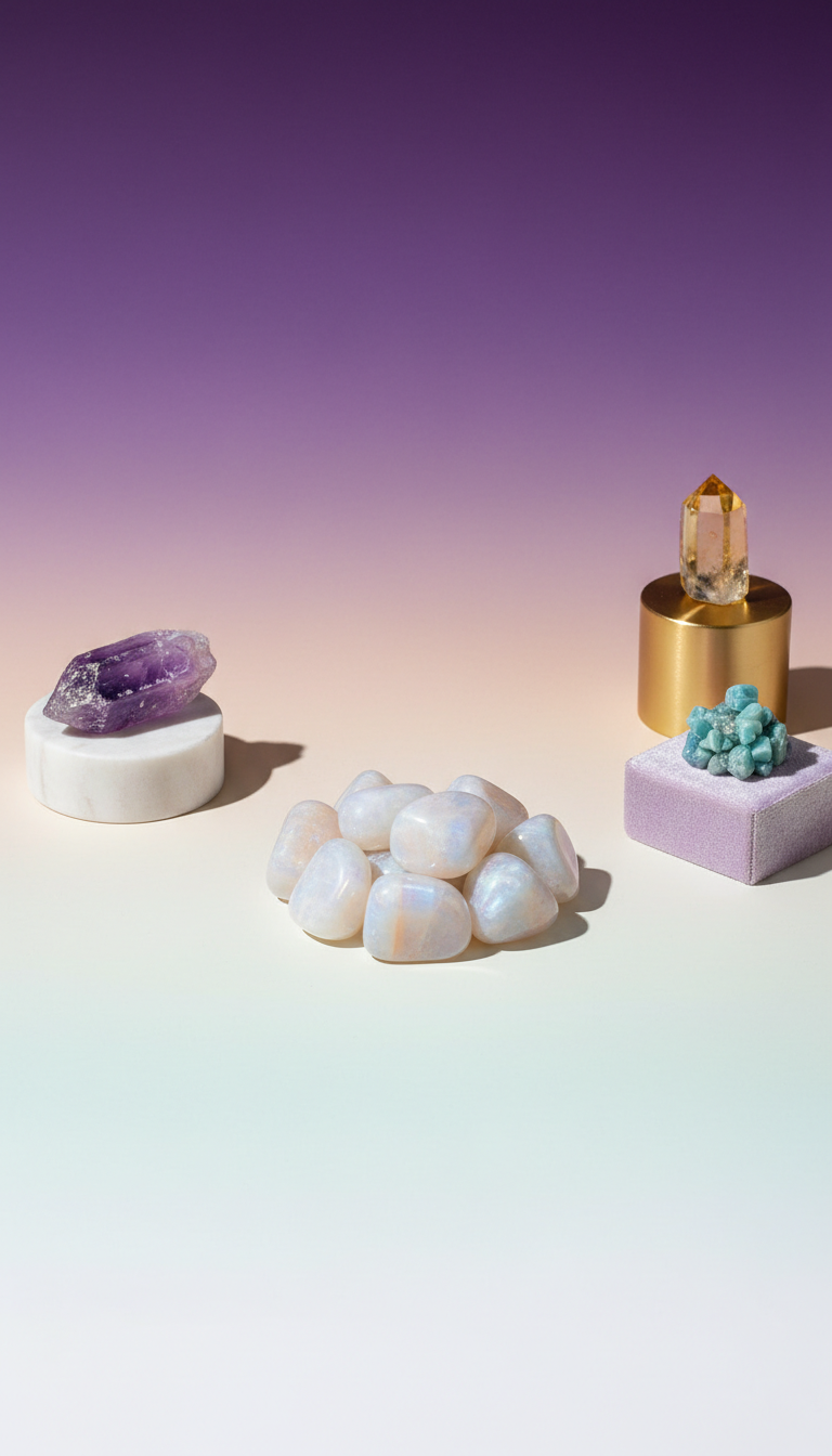 Moonstone light tumbled stone set