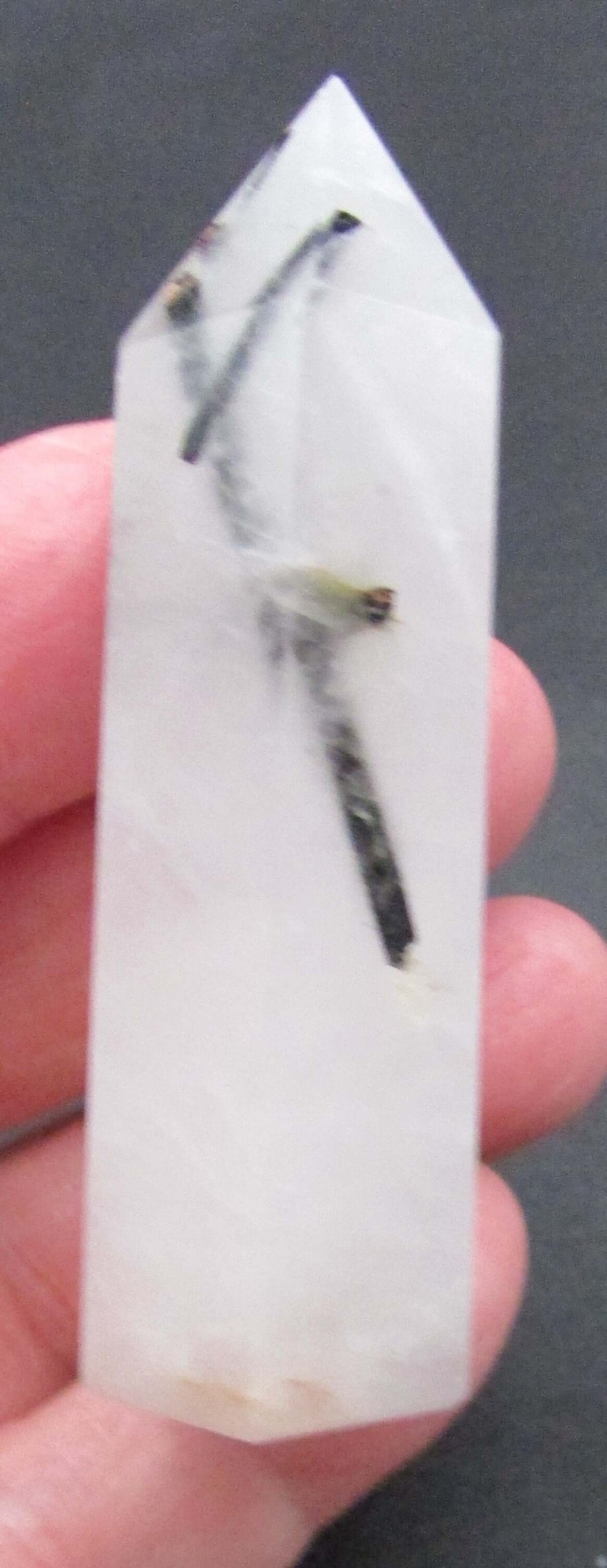 Tourmalinated Quartz Obelisk – Shadow Work, Protection & Focused Energy Integration
