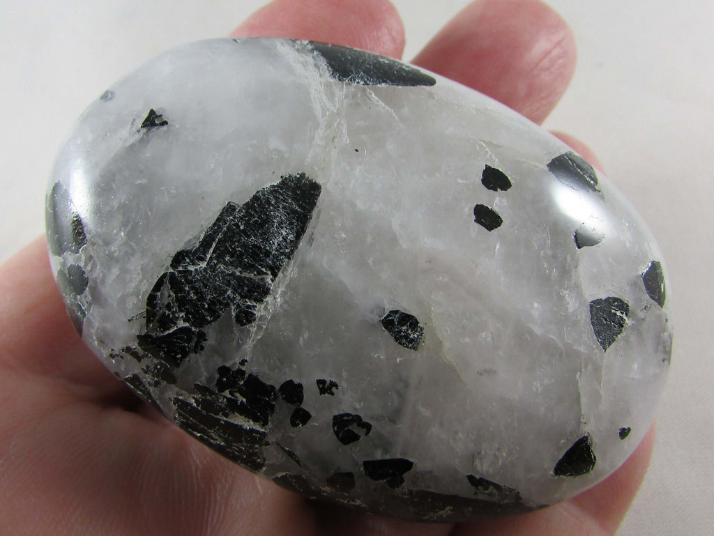 Tourmalinated Quartz Palmstone - Stone of Shadow Work, Psychic Attack Protection [FTM361]
