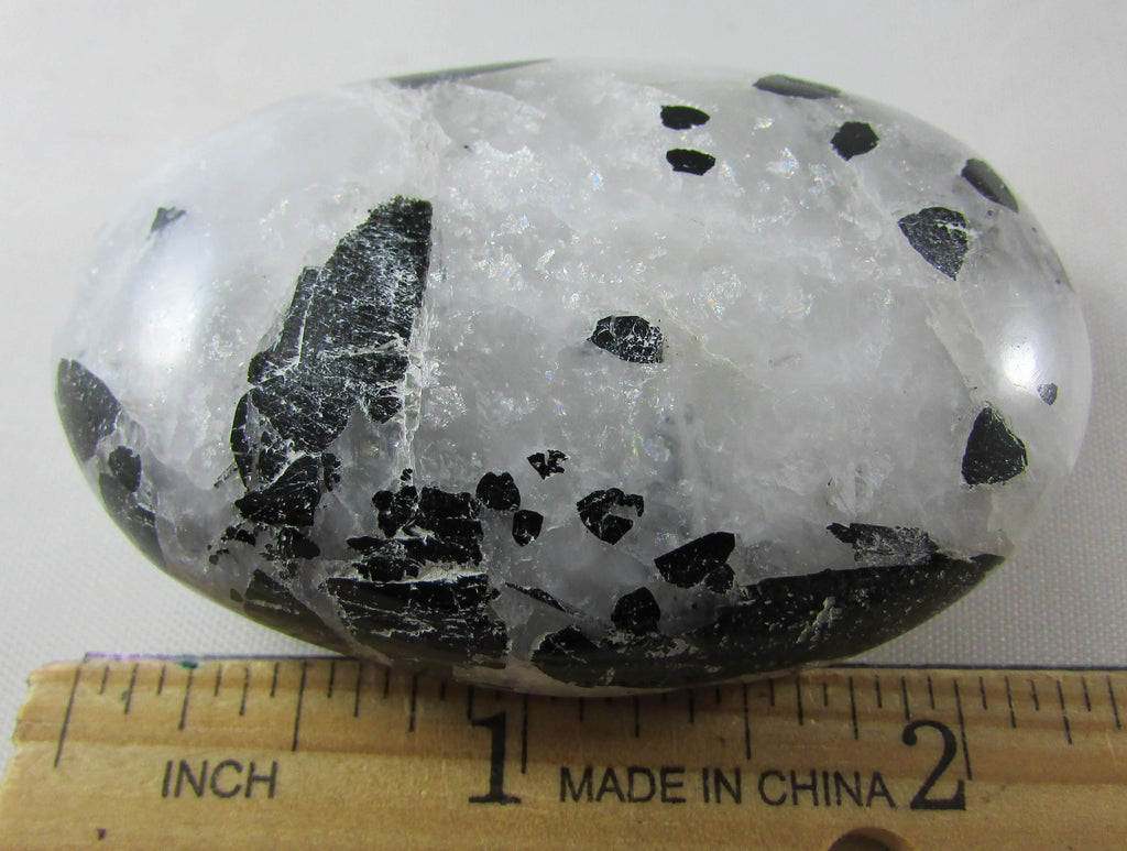 Tourmalinated Quartz Palmstone - Stone of Shadow Work, Psychic Attack Protection [FTM361]