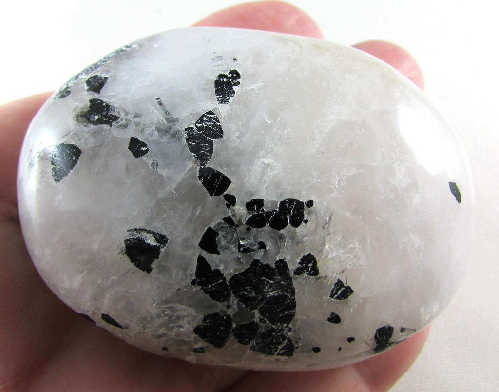 Tourmalinated Quartz Palmstone - Stone of Shadow Work, Psychic Attack Protection [FTM364]