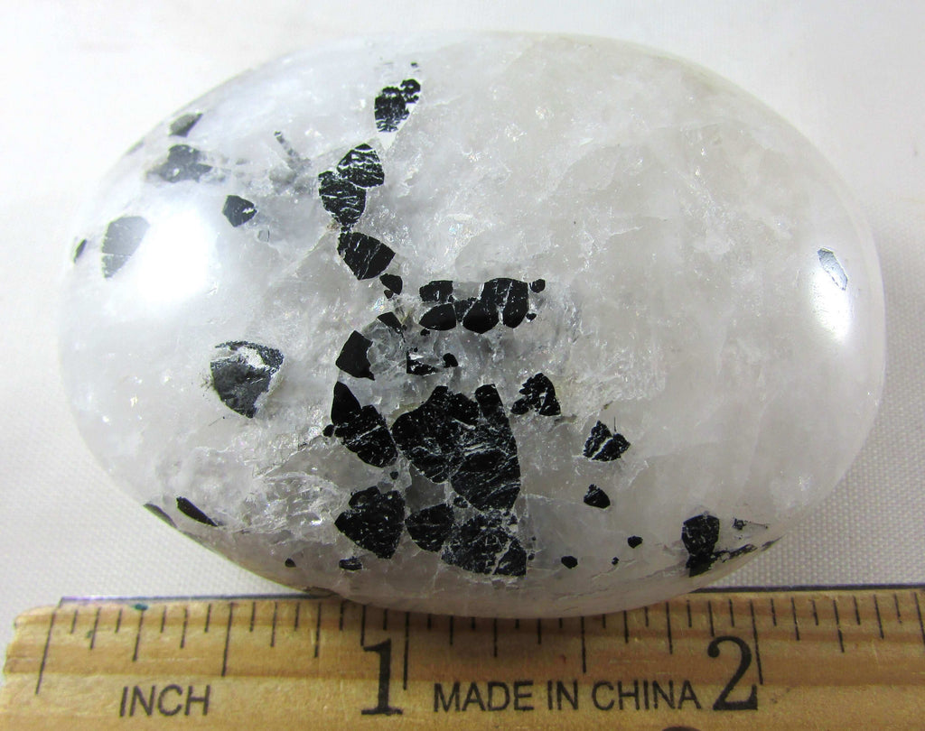 Tourmalinated Quartz Palmstone - Stone of Shadow Work, Psychic Attack Protection [FTM364]
