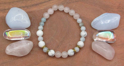 Peaceful Empowerment Bracelet - Aquamarine, Rose Quartz & Howlite