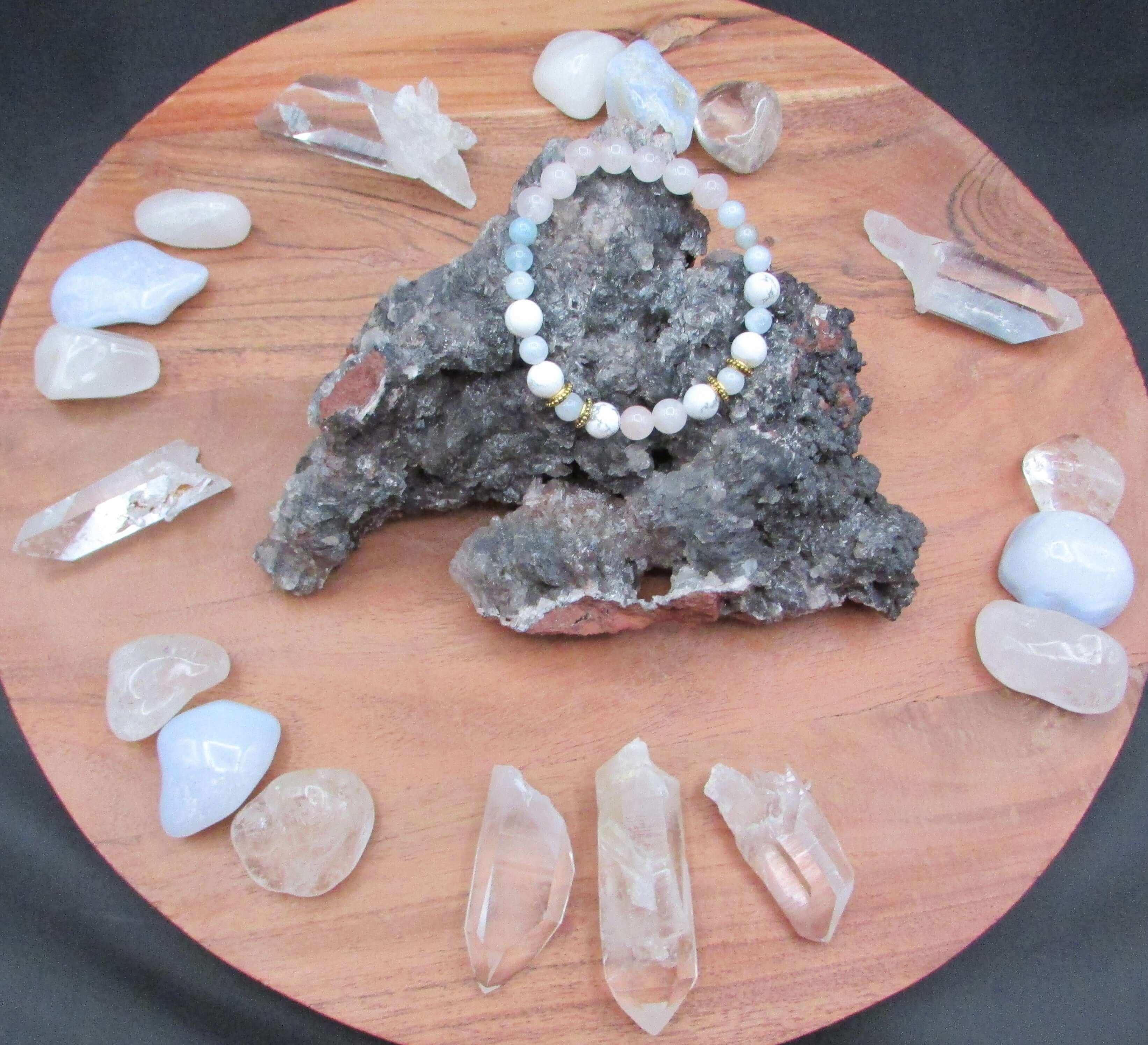Peaceful Empowerment Bracelet – Aquamarine, Rose Quartz & White Howlite