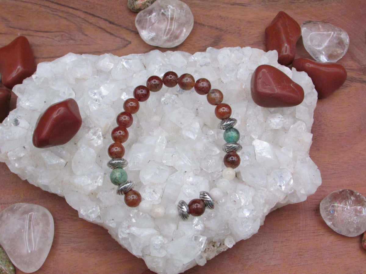New Beginnings Bracelet – Garnet, Malachite Chrysocolla & Moonstone