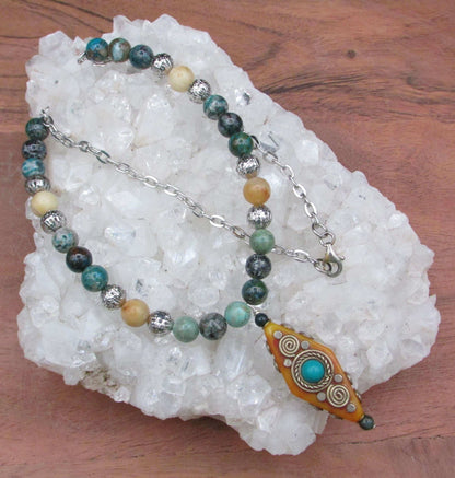 Personal Power Crystal Necklace - Malachite Chrysocolla & Yellow Opal