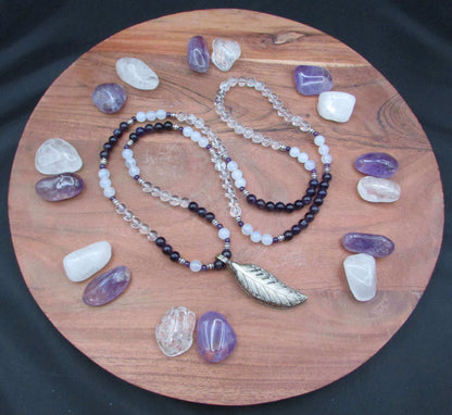 Amethyst Dreams - Handmade 108 Bead Crystal Mala | Uruguay Amethyst & White Agate