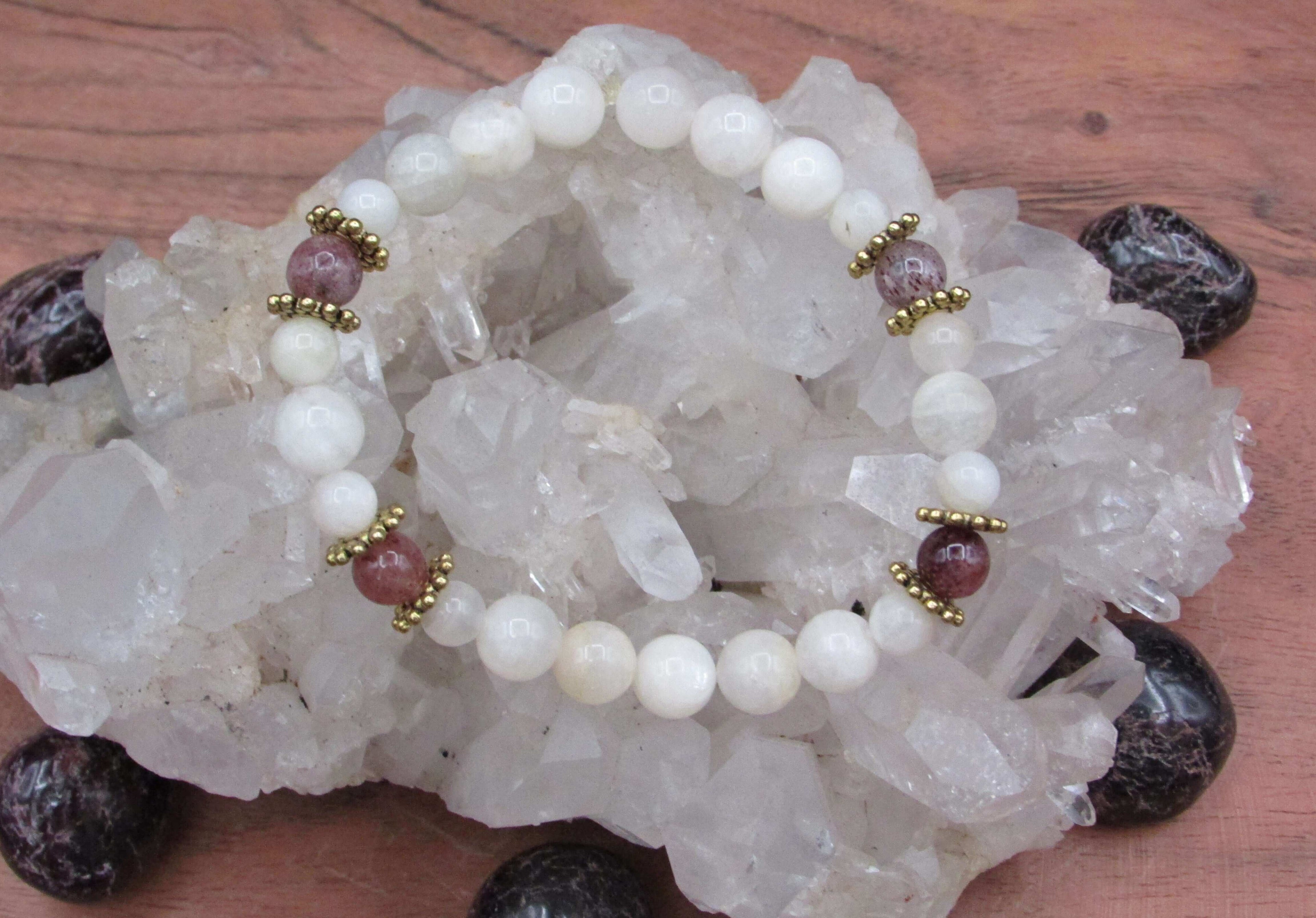 Moon Goddess Bracelet – Moonstone & Strawberry Quartz