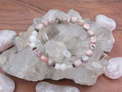 Moon Goddess Bracelet - Moonstone & Rhodocrosite for Divine Intuition