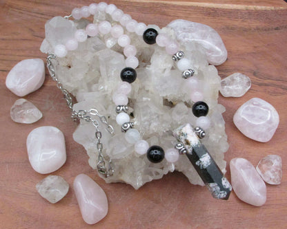 Harmony Crystal Healing Necklace - Rose Quartz & Black Tourmaline Protection