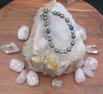 Prosperity Crystal Necklace - Pyrite & Lapis Lazuli with Quartz Pendant